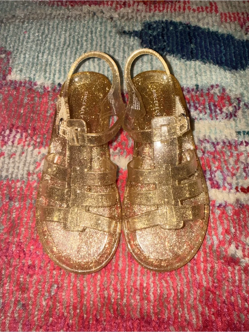 New* Gold Glitter Jelly Sandals for Kids sz 2